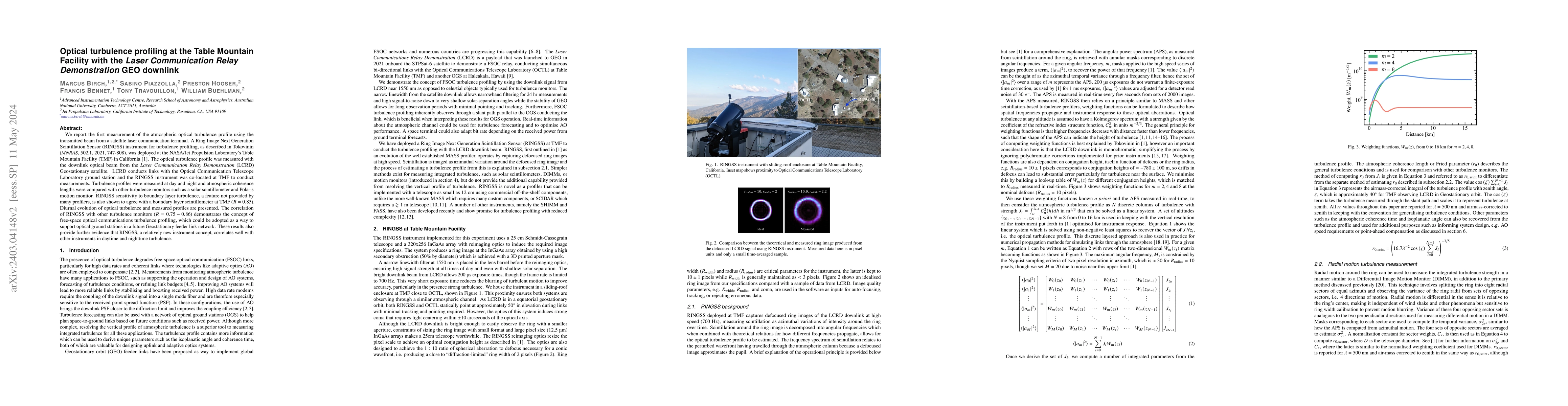 Thumbnail for Optical turbulence profiling at the Table Mountain Facility with the
  Laser Communication Relay Demonstration GEO downlink