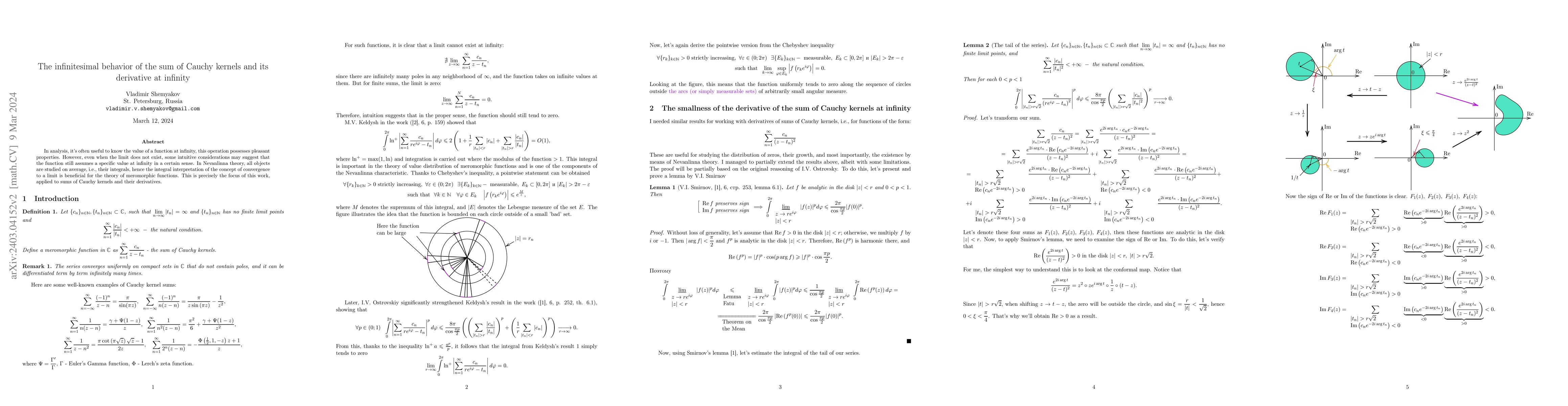 Thumbnail for The infinitesimal behavior of the sum of Cauchy kernels and its
  derivative at infinity