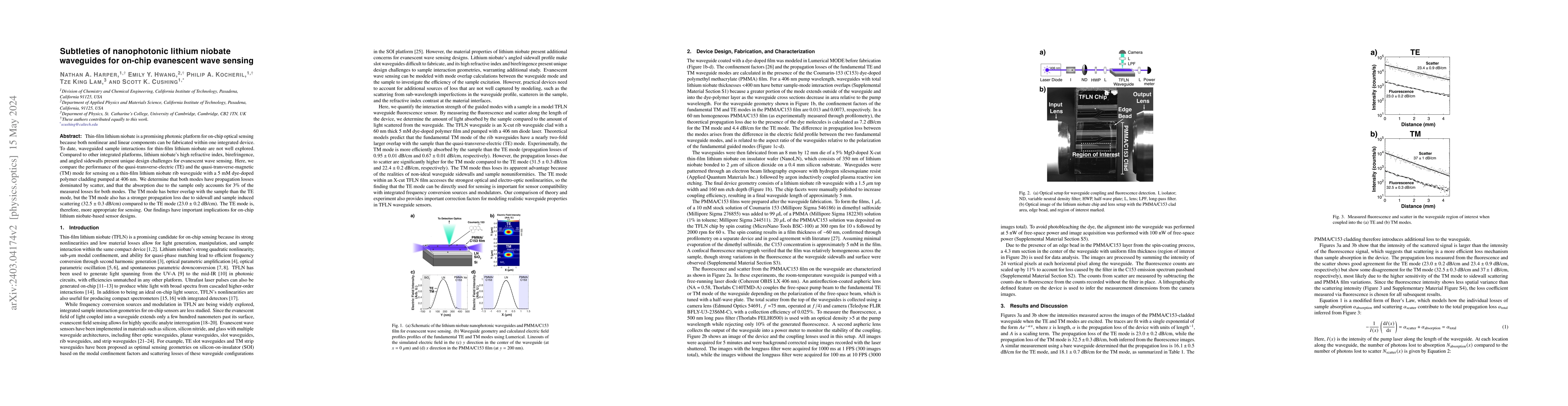 Thumbnail for Investigation of nanophotonic lithium niobate waveguides for on-chip
  evanescent wave sensing