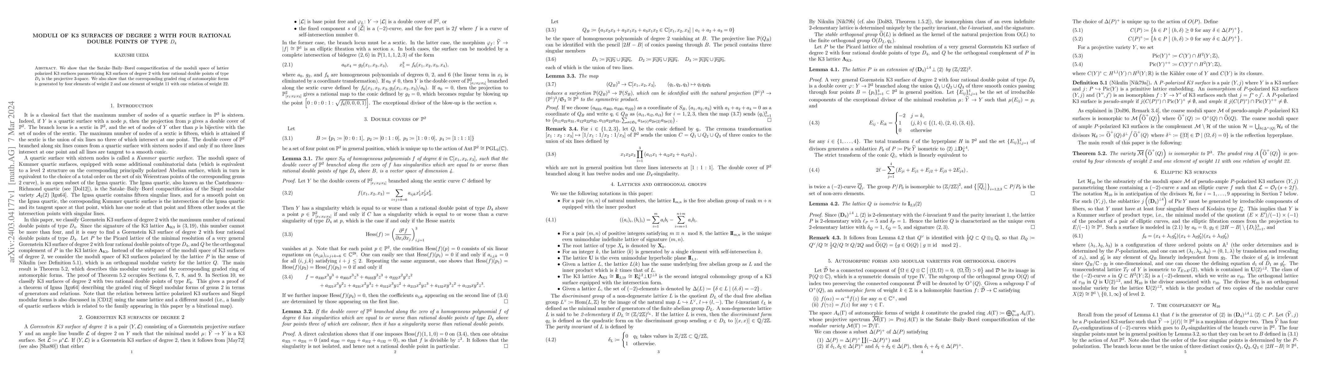 Thumbnail for Moduli of K3 surfaces of degree 2 with four rational double points of
  type $D_4$