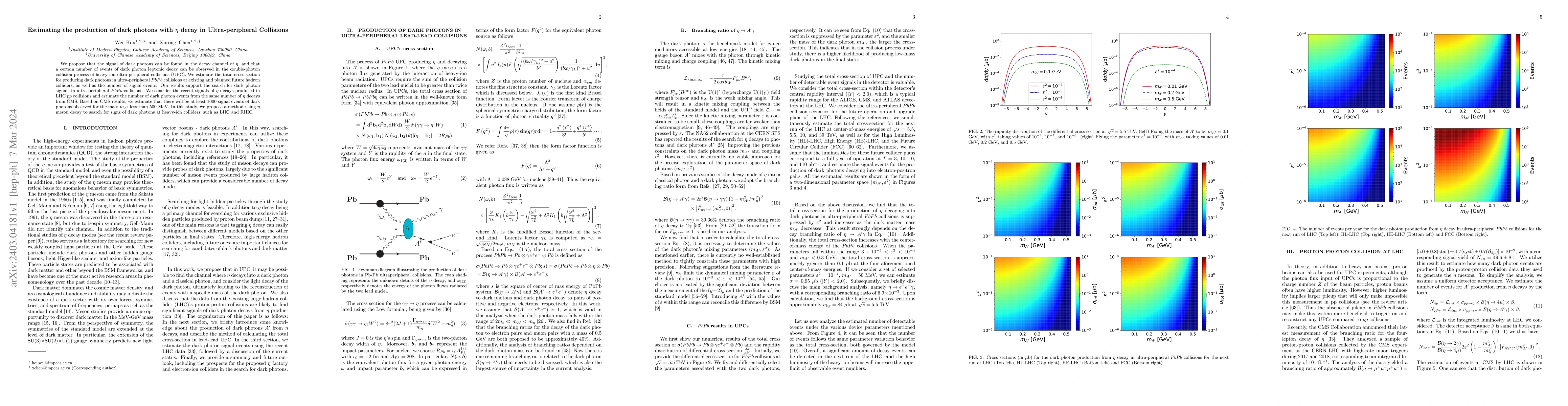 Thumbnail for Estimating the production of dark photons with $\eta$ decay in
  Ultra-peripheral Collisions