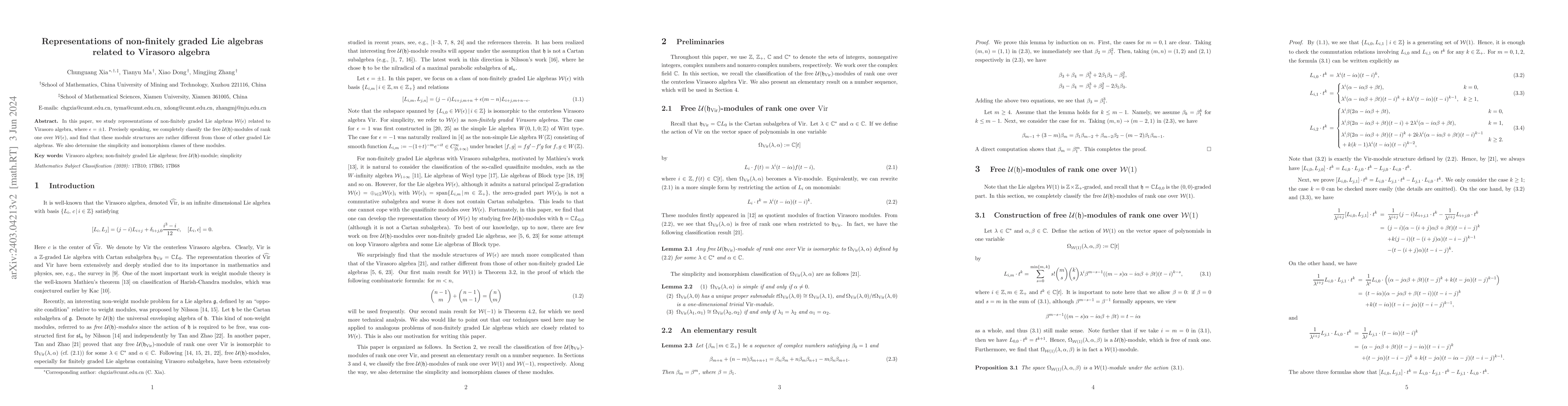 Thumbnail for Representations of non-finitely graded Lie algebras related to Virasoro
  algebra