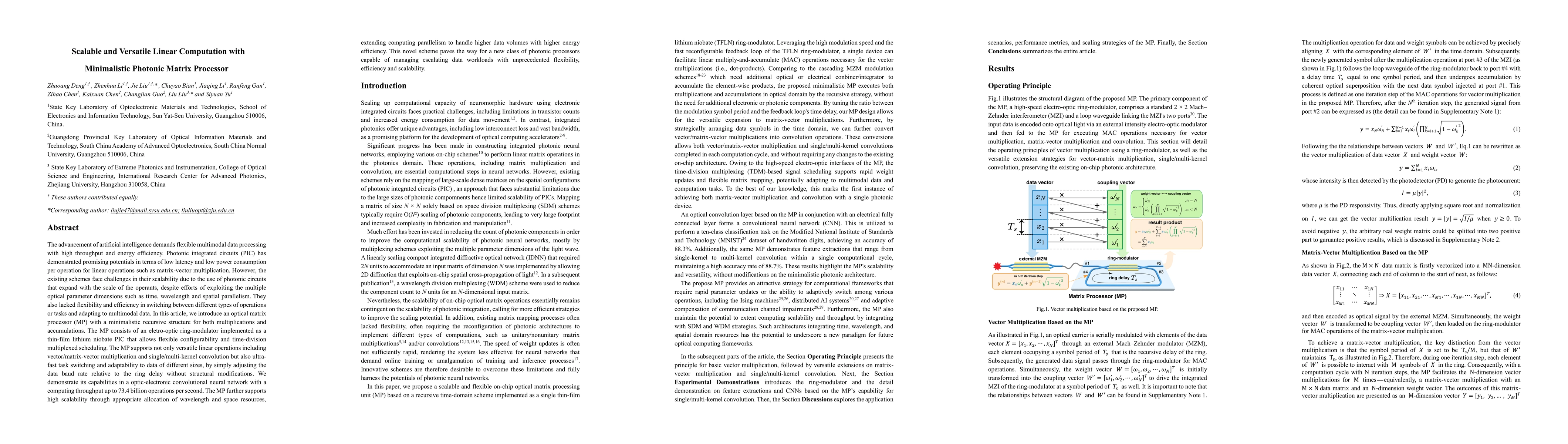 Thumbnail for Scalable and Versatile Linear Computation with Minimalistic Photonic
  Matrix Processor