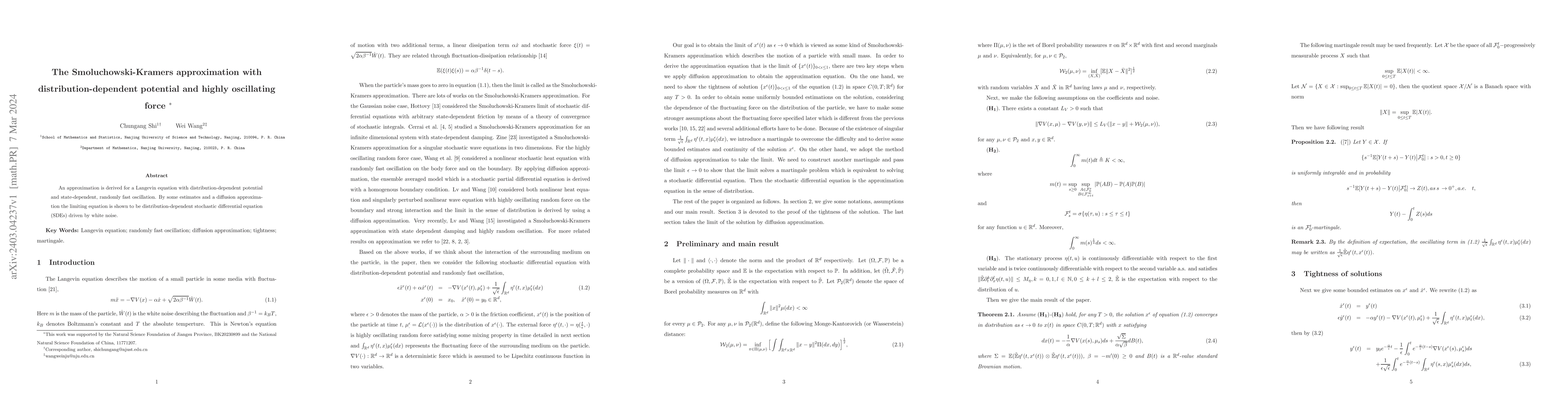 Thumbnail for The Smoluchowski-Kramers approximation with distribution-dependent
  potential and highly oscillating force