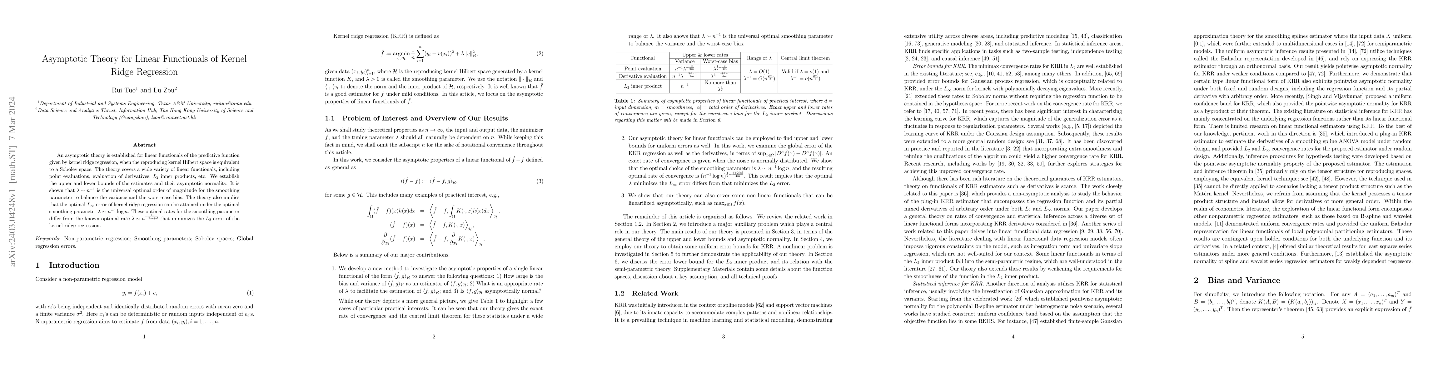 Thumbnail for Asymptotic Theory for Linear Functionals of Kernel Ridge Regression