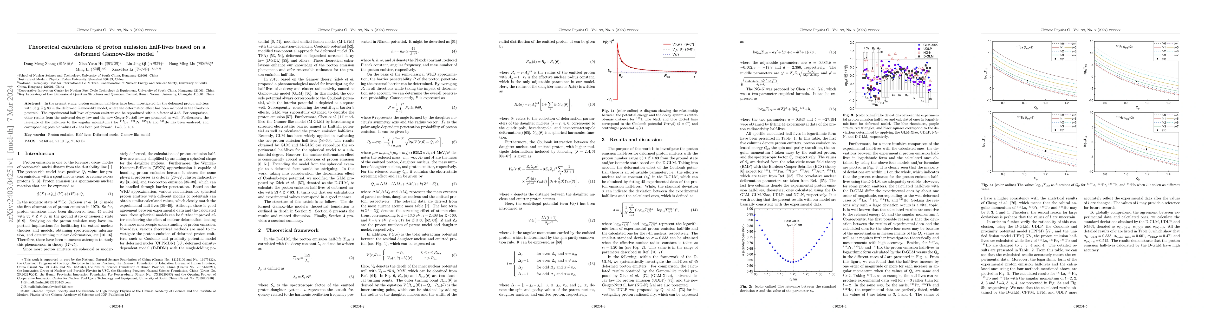 Thumbnail for Theoretical calculations of proton emission half-lives based on a
  deformed Gamow-like model