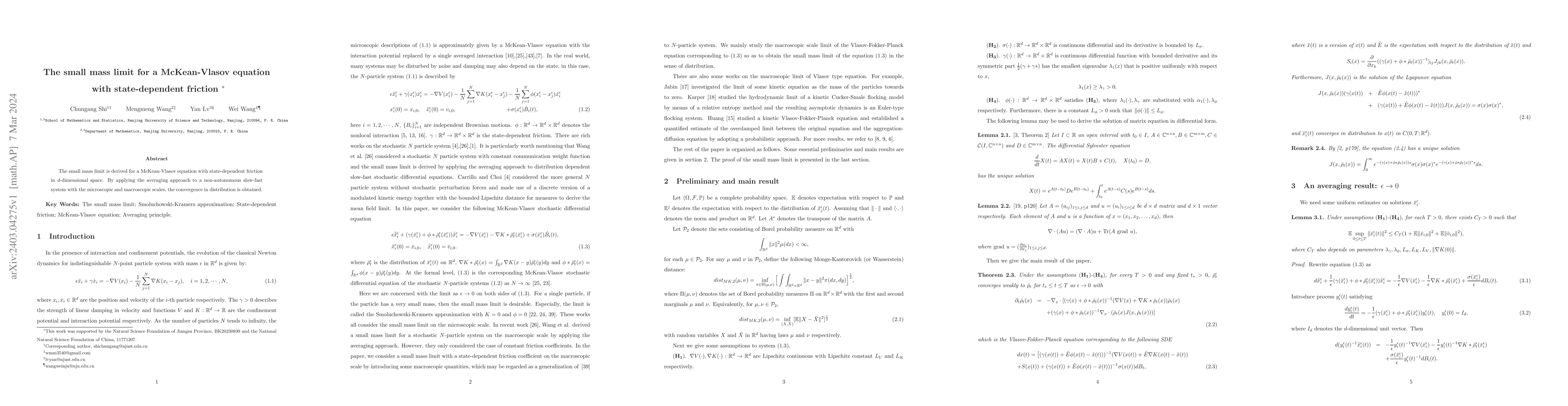 Thumbnail for The small mass limit for a McKean-Vlasov equation with state-dependent
  friction