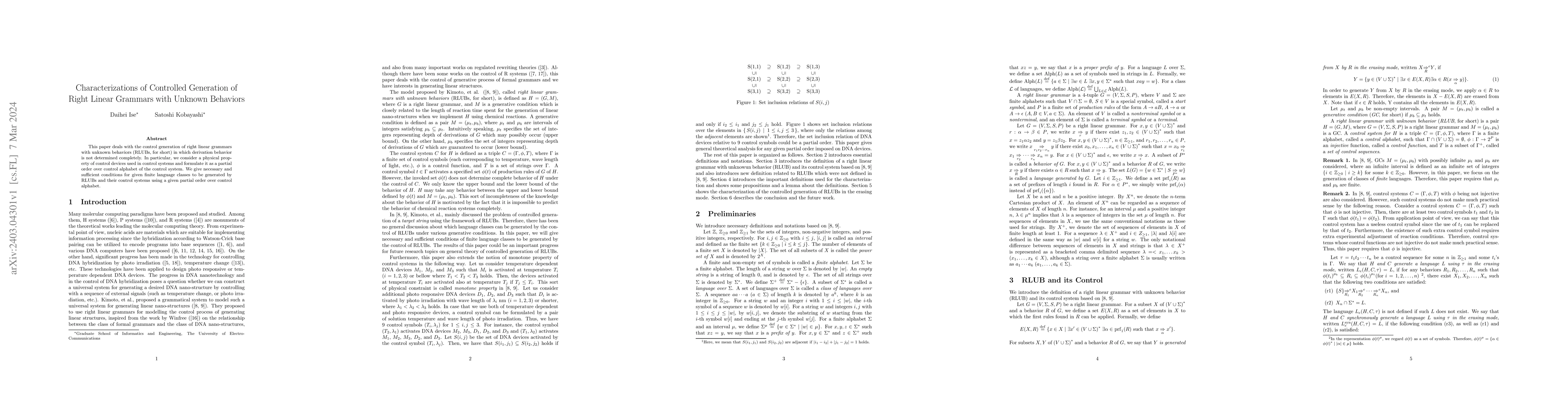 Thumbnail for Characterizations of Controlled Generation of Right Linear Grammars with
  Unknown Behaviors