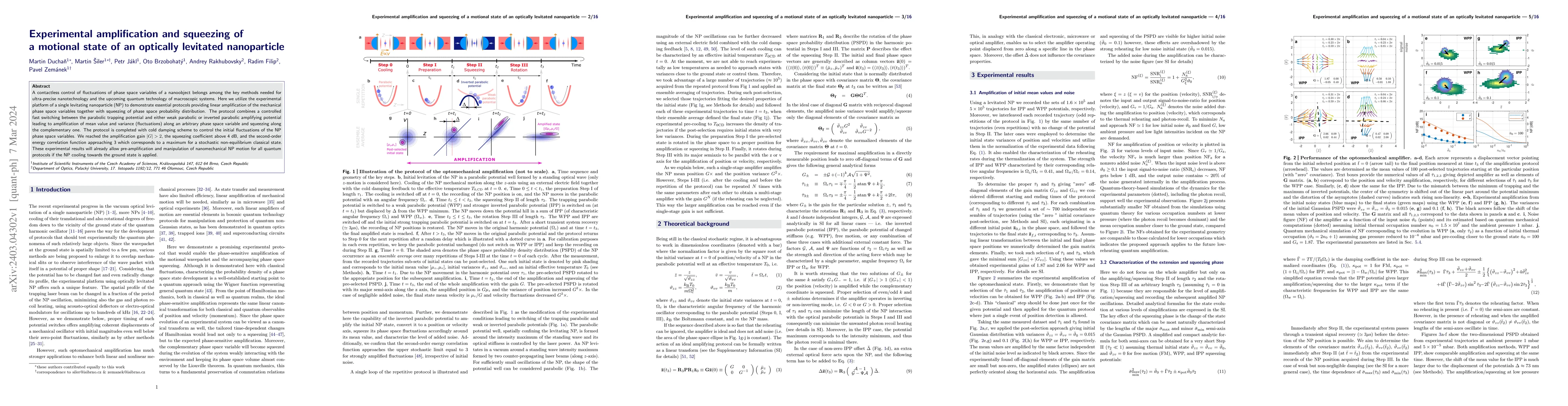 Thumbnail for Experimental amplification and squeezing of a motional state of an
  optically levitated nanoparticle
