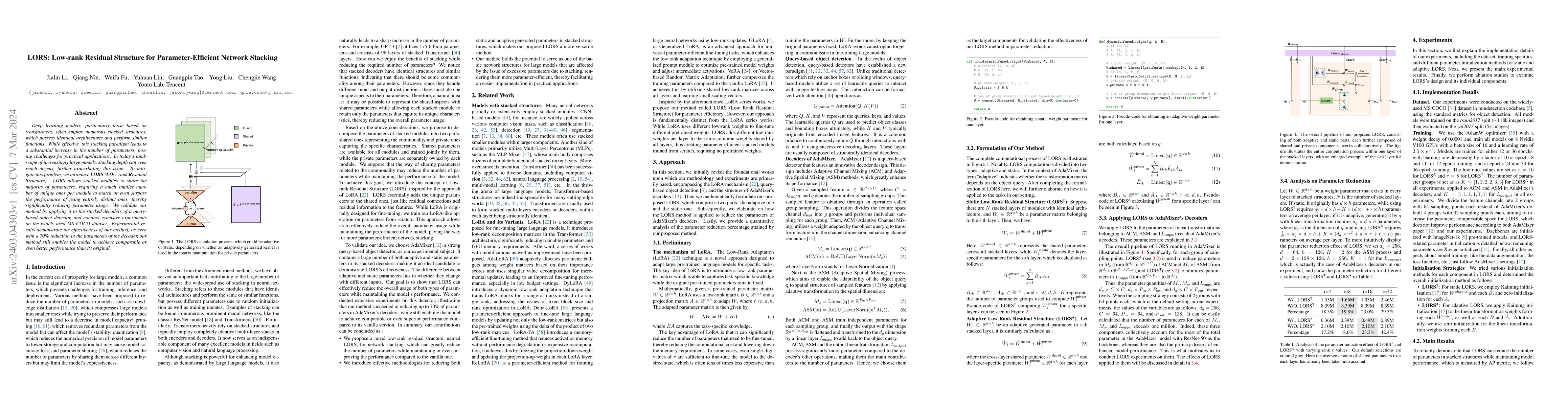 Thumbnail for LORS: Low-rank Residual Structure for Parameter-Efficient Network
  Stacking