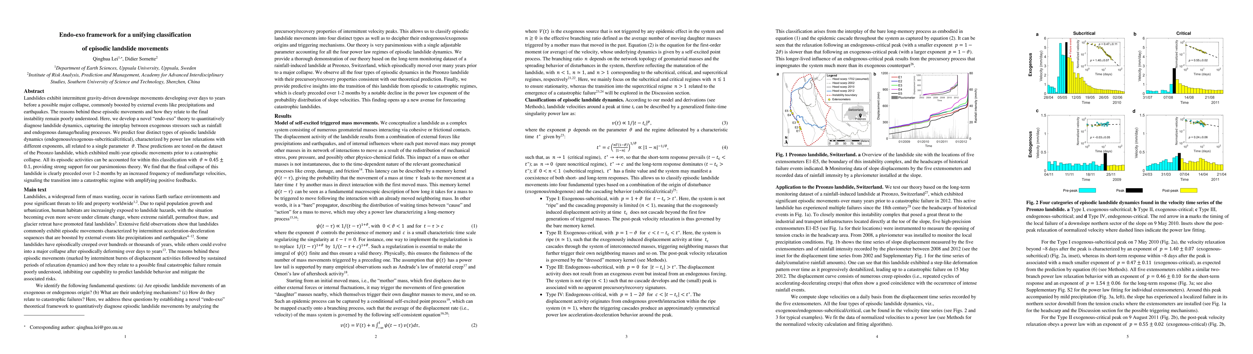 Thumbnail for Endo-exo framework for a unifying classification of episodic landslide
  movements