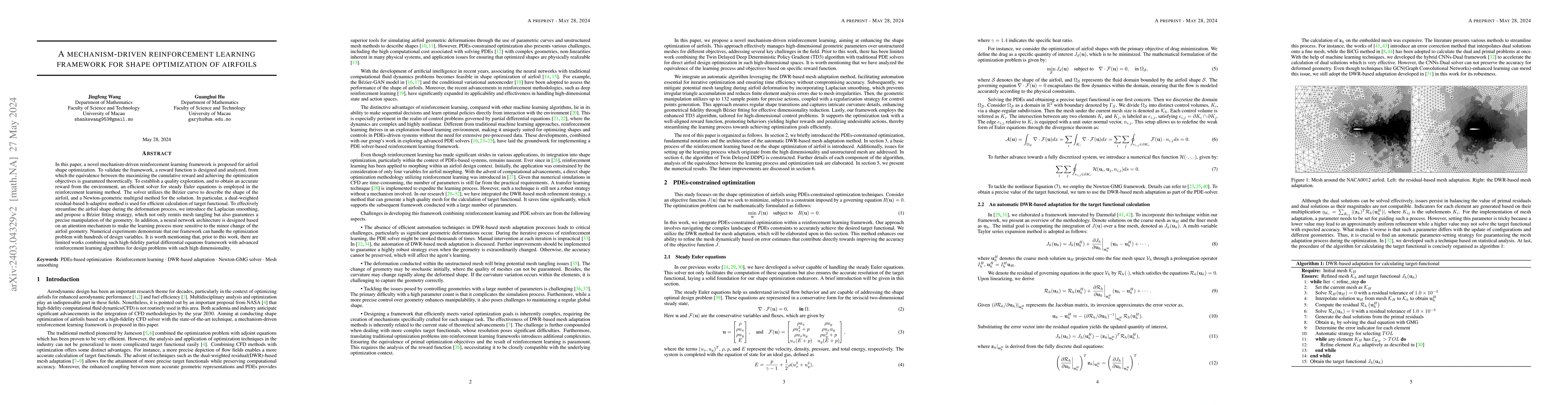 Thumbnail for A mechanism-driven reinforcement learning framework for shape
  optimization of airfoils