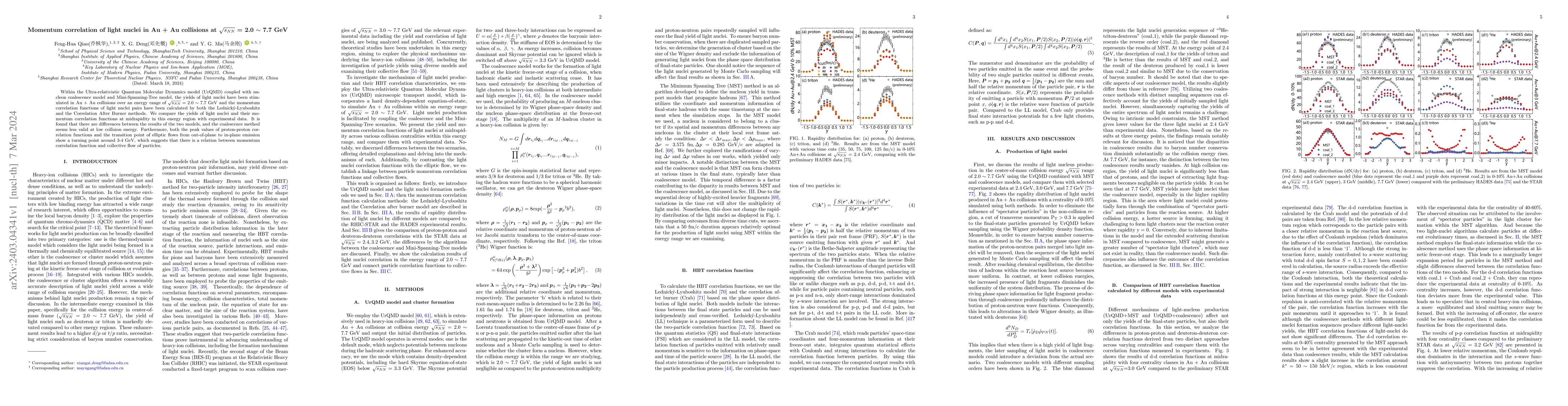 Thumbnail for Momentum correlation of light nuclei in Au + Au collisions at
  $\sqrt{s_{NN}}$ = 2.0 $\sim$ 7.7 GeV