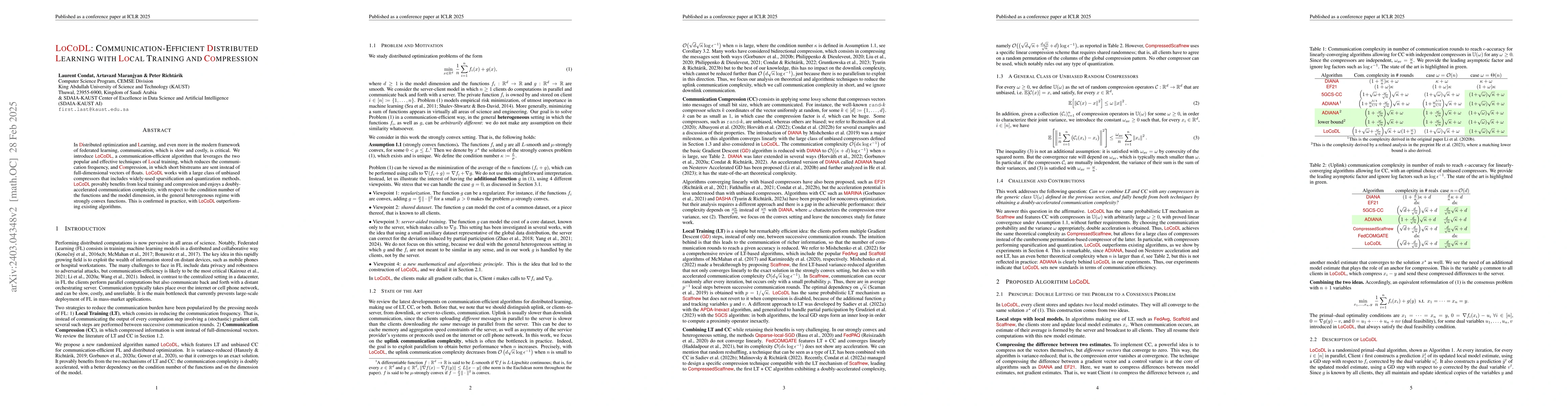 Thumbnail for LoCoDL: Communication-Efficient Distributed Learning with Local Training
  and Compression