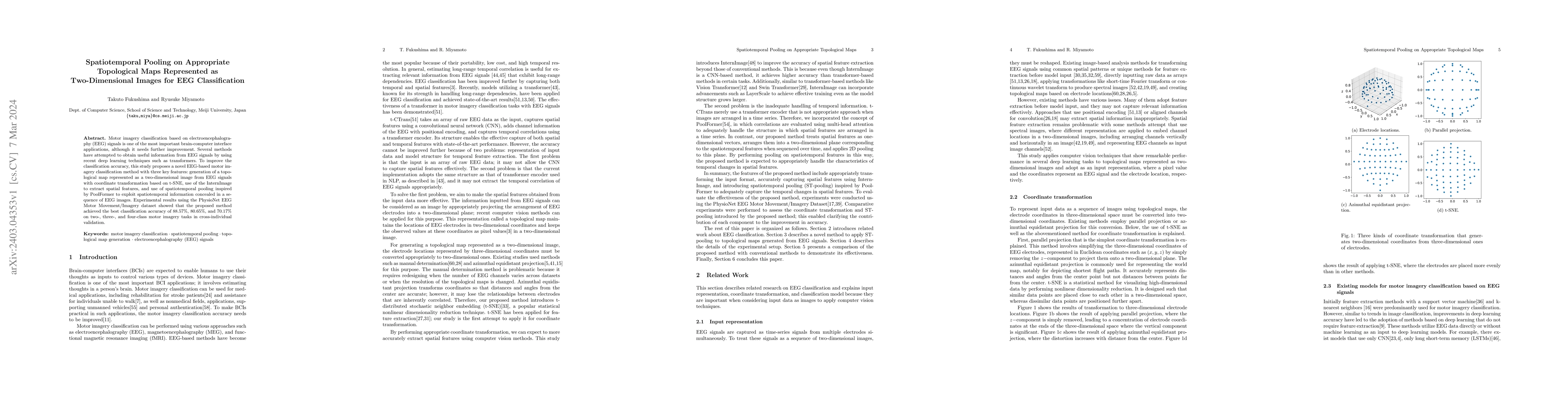 Thumbnail for Spatiotemporal Pooling on Appropriate Topological Maps Represented as
  Two-Dimensional Images for EEG Classification