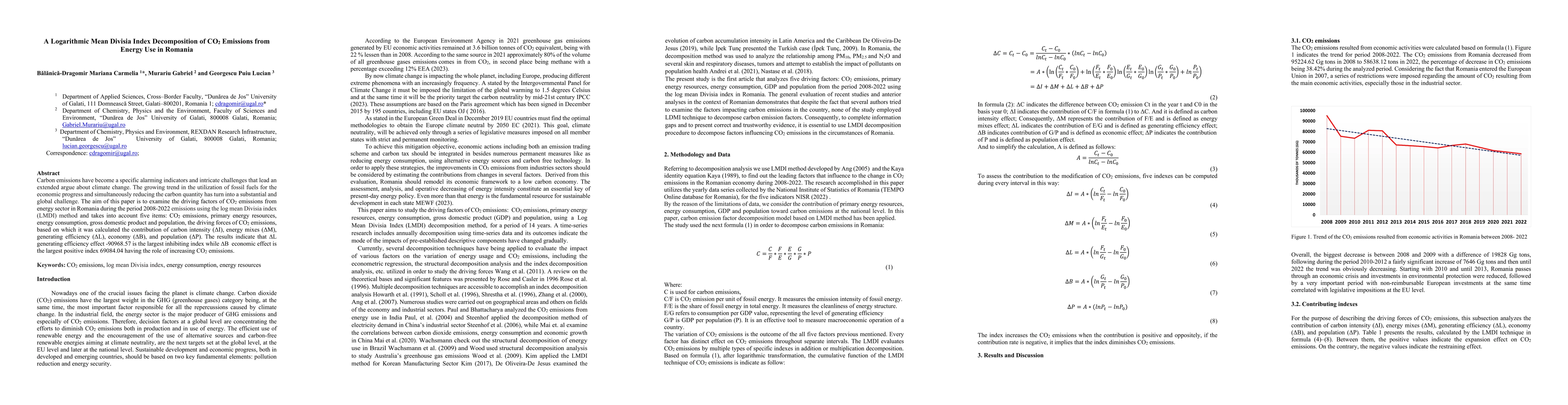 Thumbnail for A Logarithmic Mean Divisia Index Decomposition of CO$_2$ Emissions from
  Energy Use in Romania