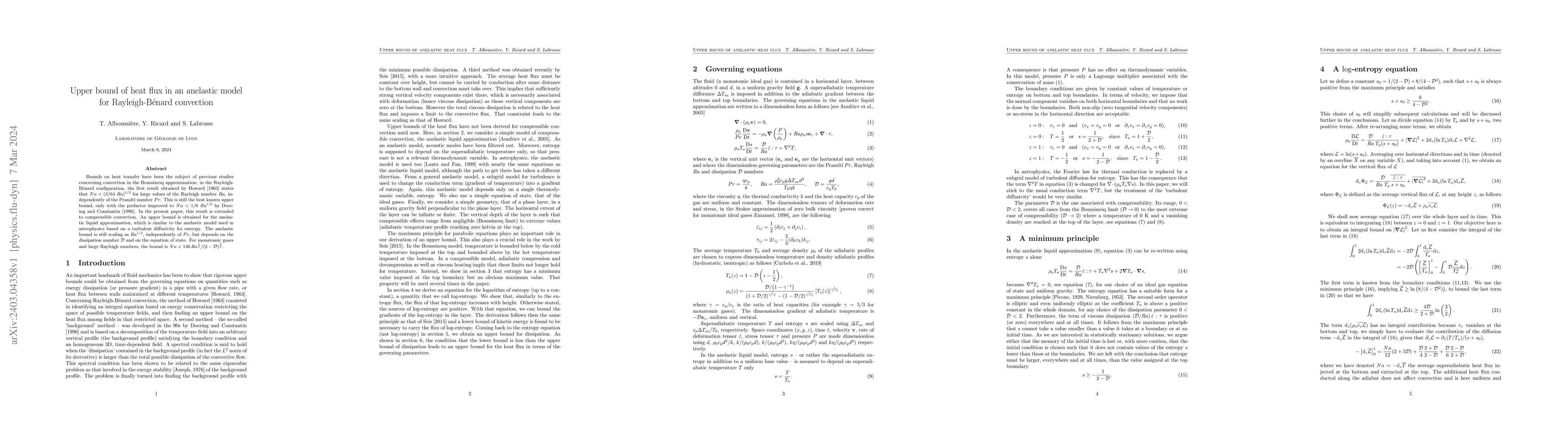Thumbnail for Upper bound of heat flux in an anelastic model for Rayleigh-B\'enard
  convection