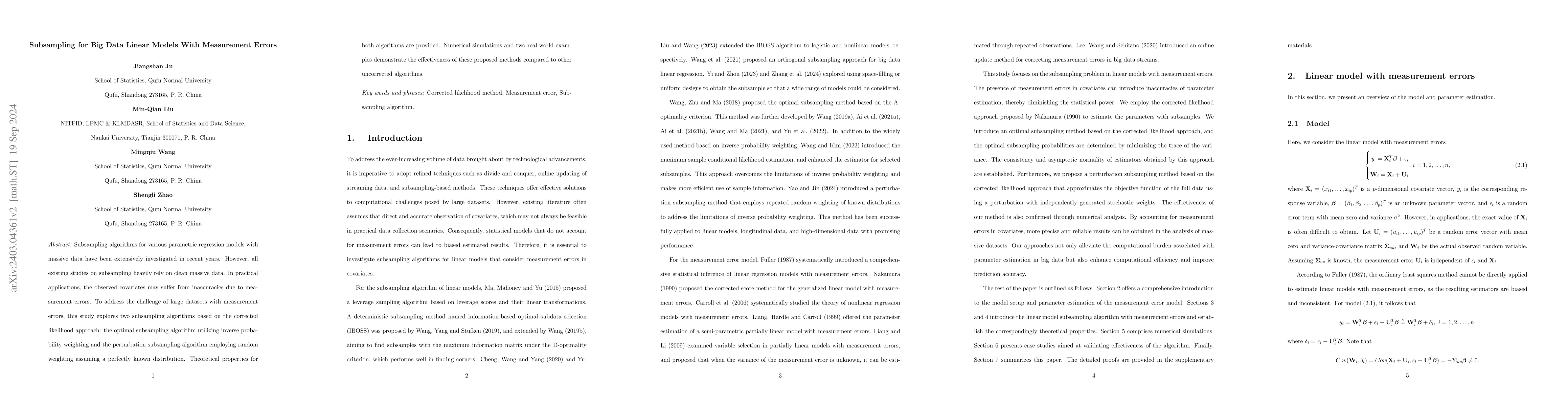 Thumbnail for Subsampling for Big Data Linear Models with Measurement Errors