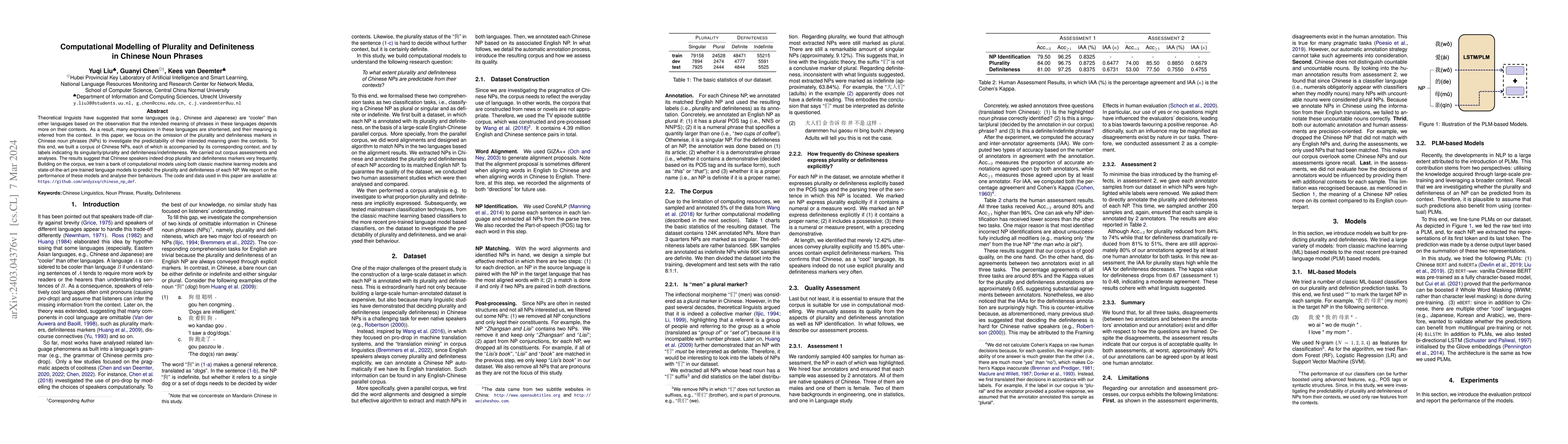 Thumbnail for Computational Modelling of Plurality and Definiteness in Chinese Noun
  Phrases