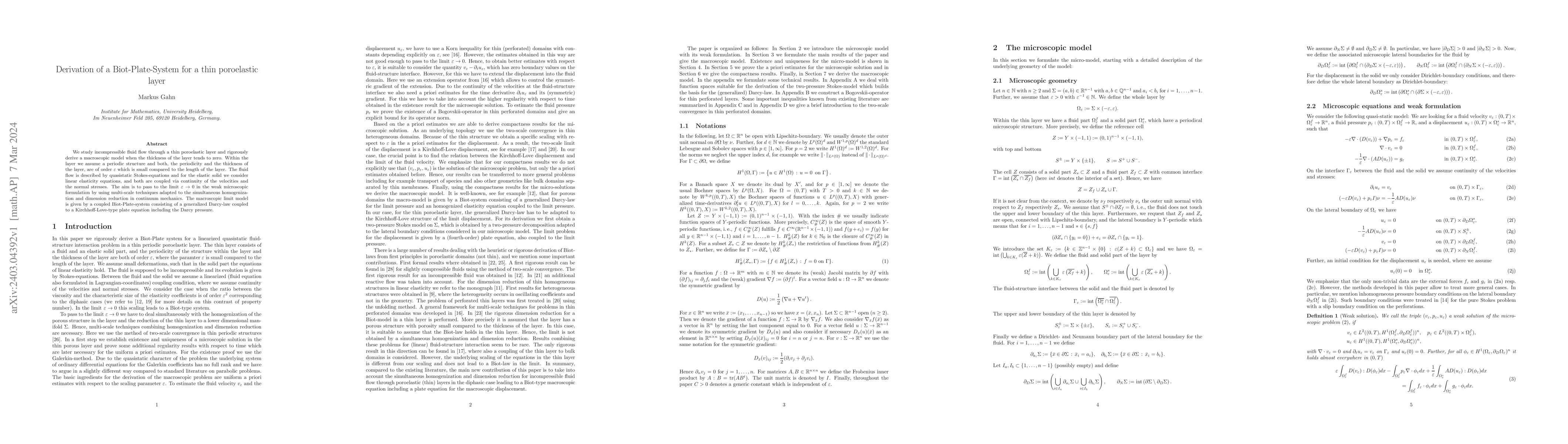 Thumbnail for Derivation of a Biot-Plate-System for a thin poroelastic layer