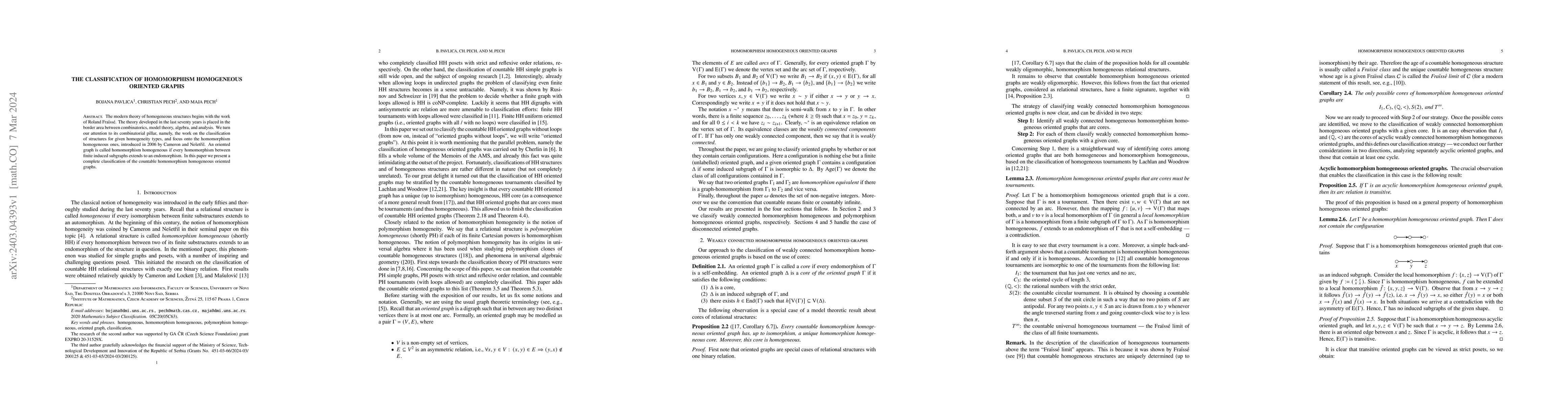 Thumbnail for The classification of homomorphism homogeneous oriented graphs