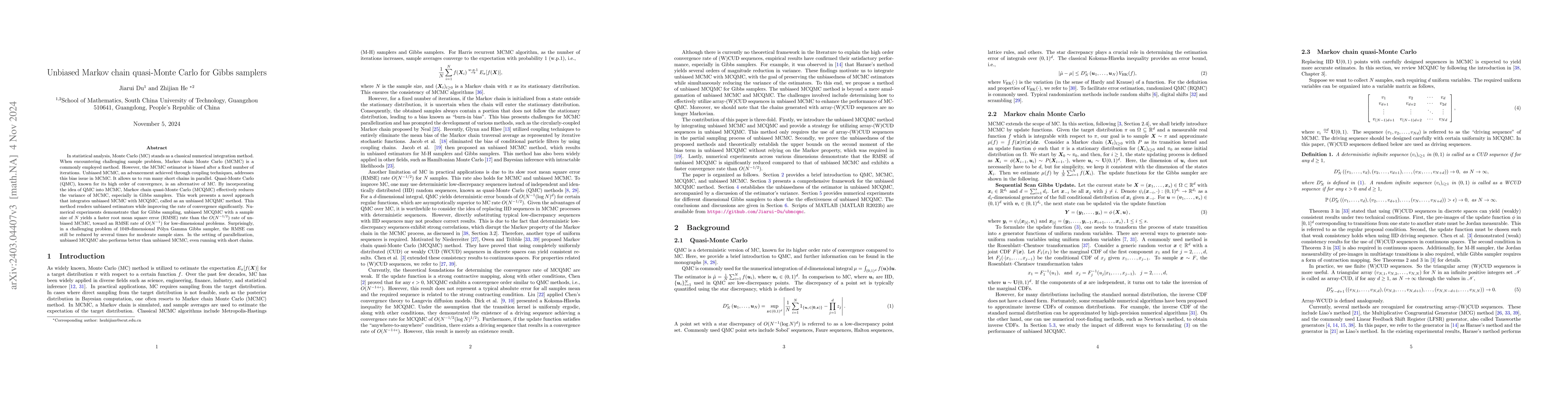 Thumbnail for Unbiased Markov chain quasi-Monte Carlo for Gibbs samplers