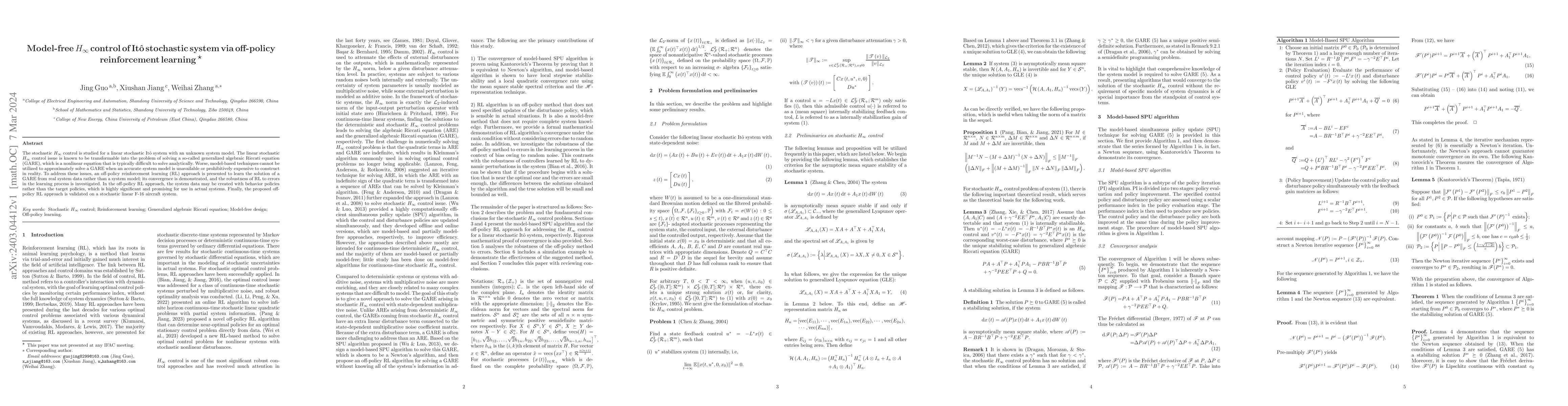 Thumbnail for Model-free $H_{\infty}$ control of It\^o stochastic system via
  off-policy reinforcement learning
