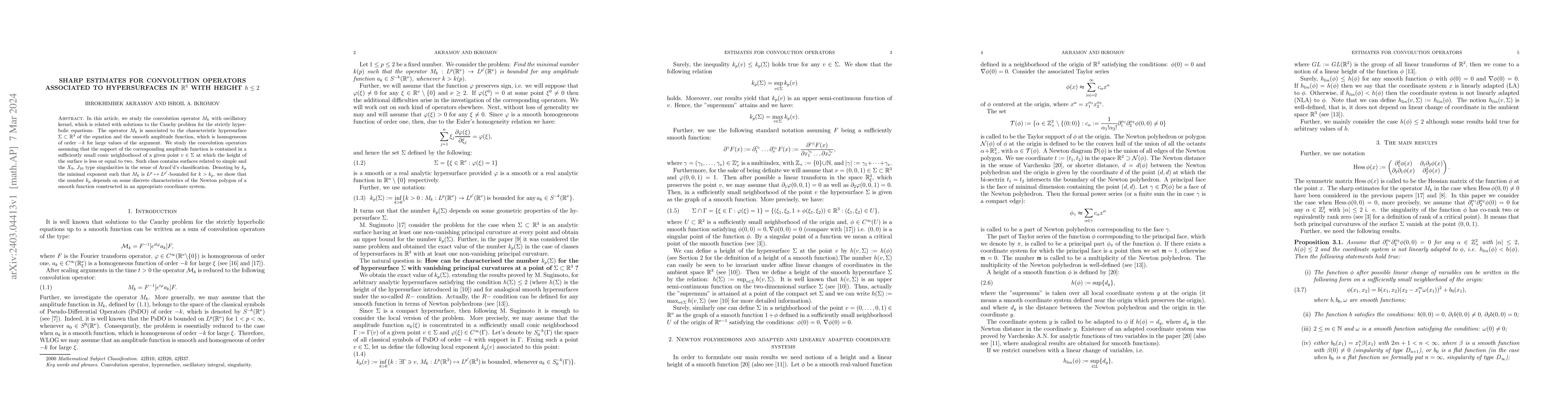 Thumbnail for Sharp estimates for convolution operators associated to hypersurfaces in
  $\mathbb{R}^3$ with height $h\le2$