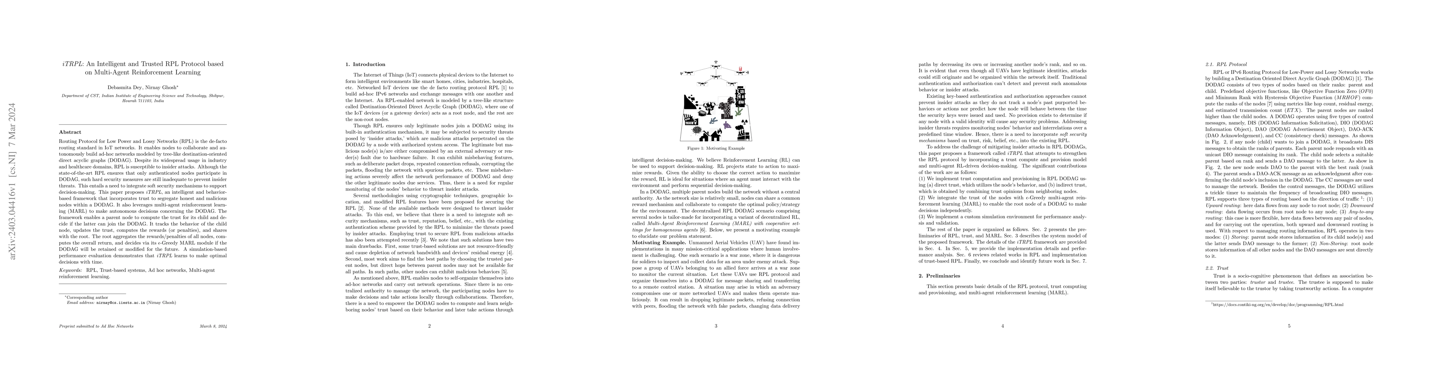Thumbnail for iTRPL: An Intelligent and Trusted RPL Protocol based on Multi-Agent
  Reinforcement Learning