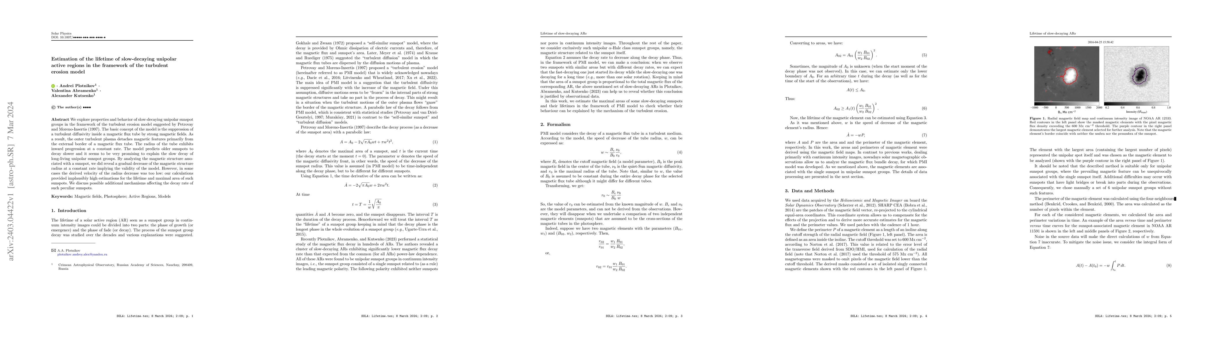 Thumbnail for Estimation of the lifetime of slow-decaying unipolar active regions in
  the framework of the turbulent erosion model