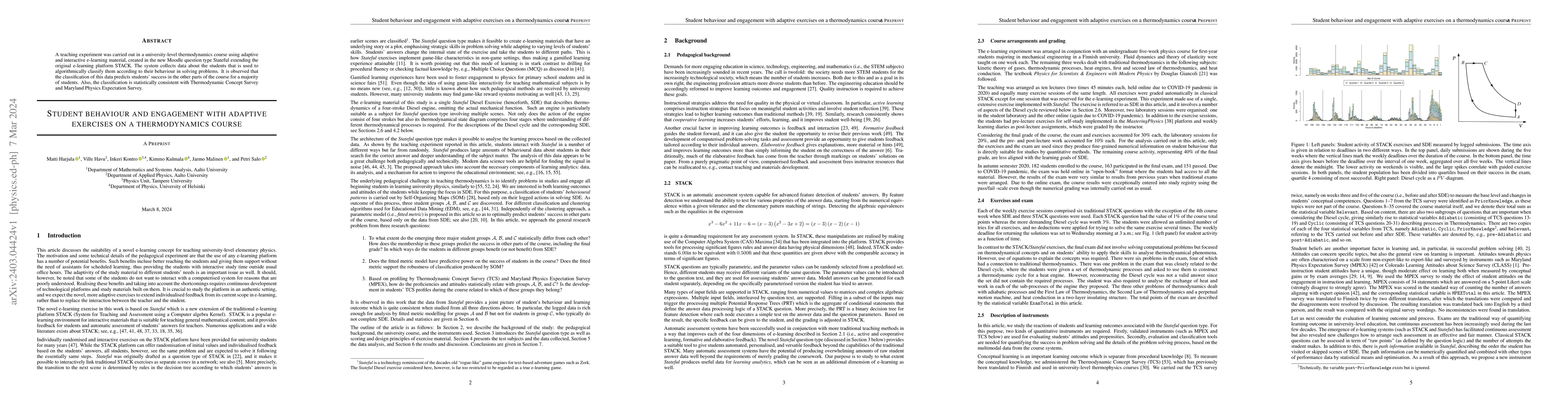 Thumbnail for Student behaviour and engagement with adaptive exercises on a
  thermodynamics course