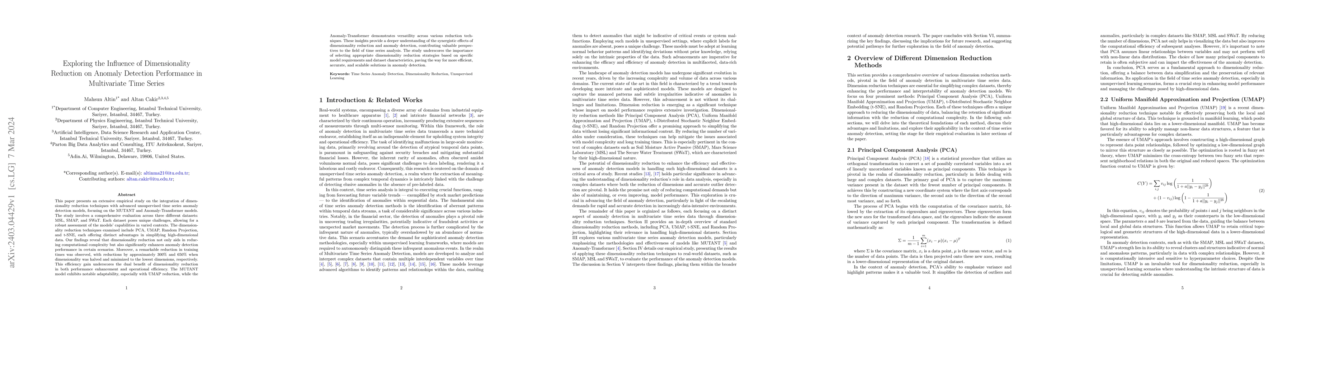 Thumbnail for Exploring the Influence of Dimensionality Reduction on Anomaly Detection
  Performance in Multivariate Time Series