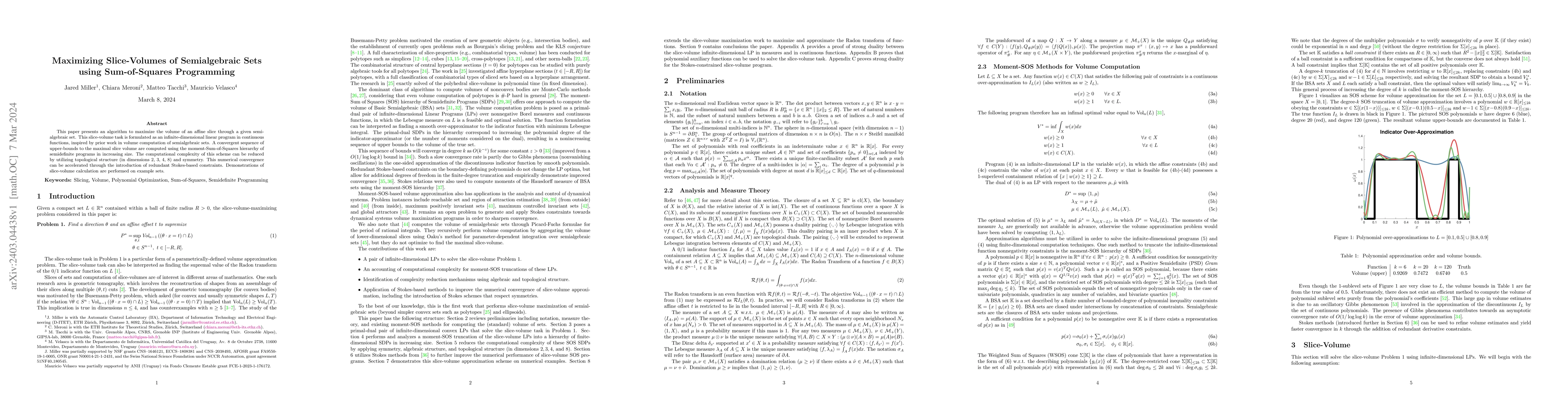 Thumbnail for Maximizing Slice-Volumes of Semialgebraic Sets using Sum-of-Squares
  Programming