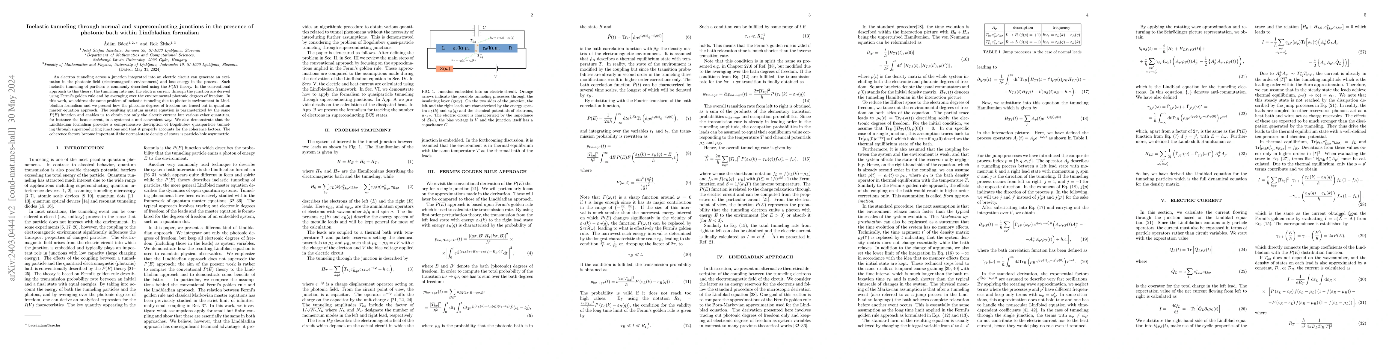 Thumbnail for Inelastic tunneling through normal and superconducting junctions in the
  presence of photonic bath within Lindbladian formalism