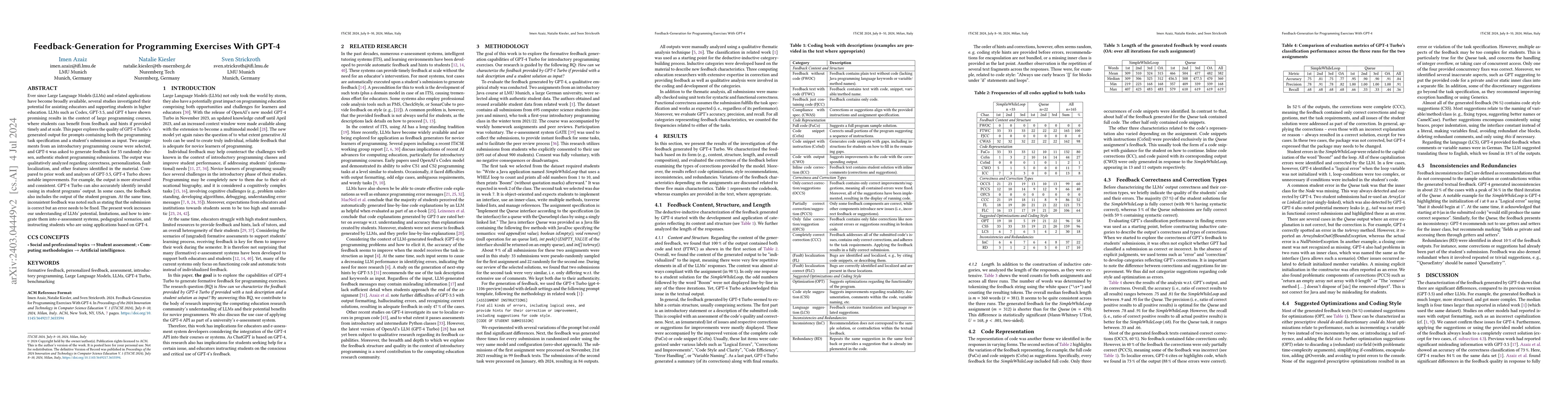Thumbnail for Feedback-Generation for Programming Exercises With GPT-4