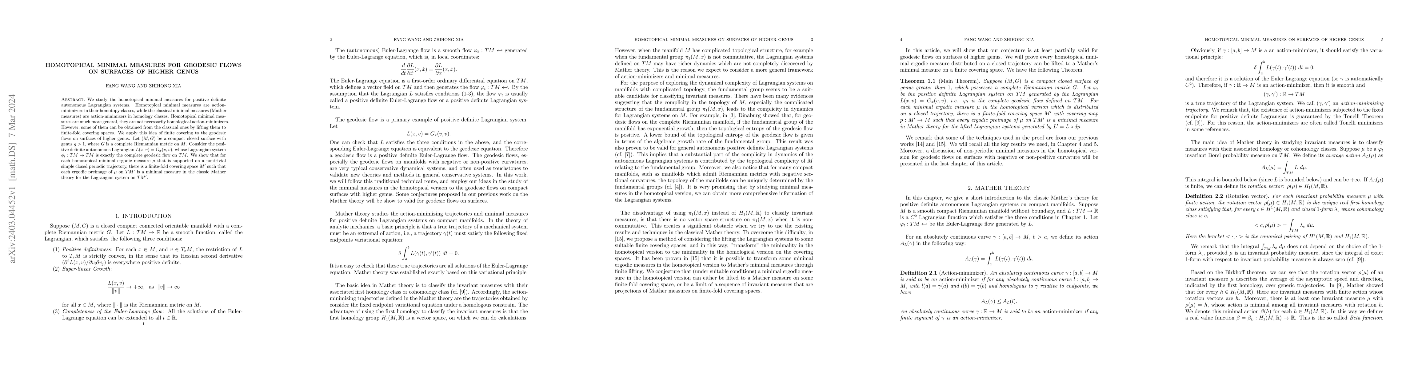 Thumbnail for Homotopical Minimal Measures for Geodesic flows on Surfaces of Higher
  Genus