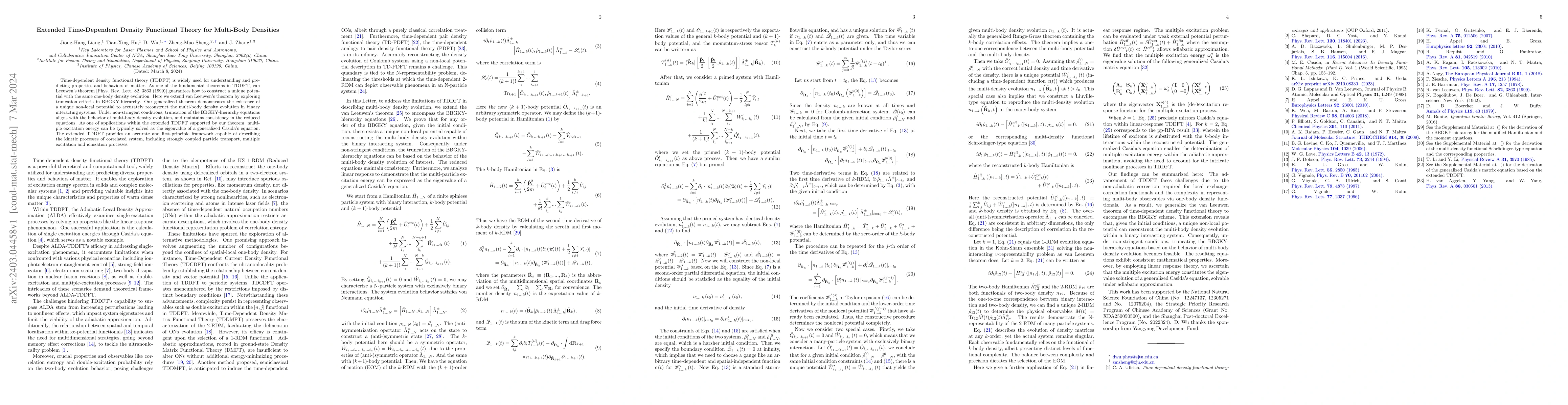 Thumbnail for Extended Time-Dependent Density Functional Theory for Multi-Body
  Densities