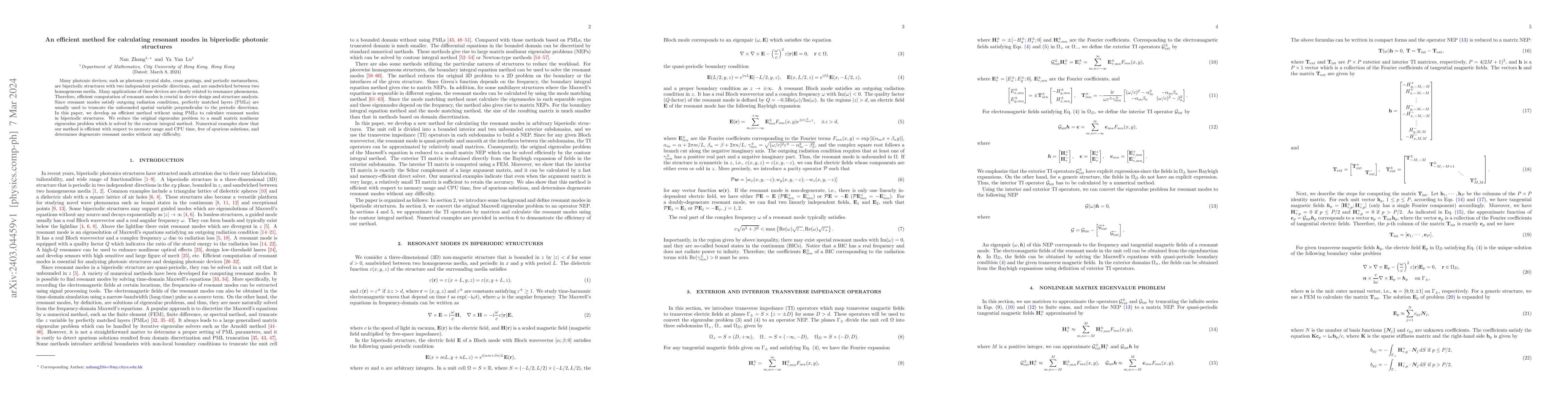 Thumbnail for An efficient method for calculating resonant modes in biperiodic
  photonic structures