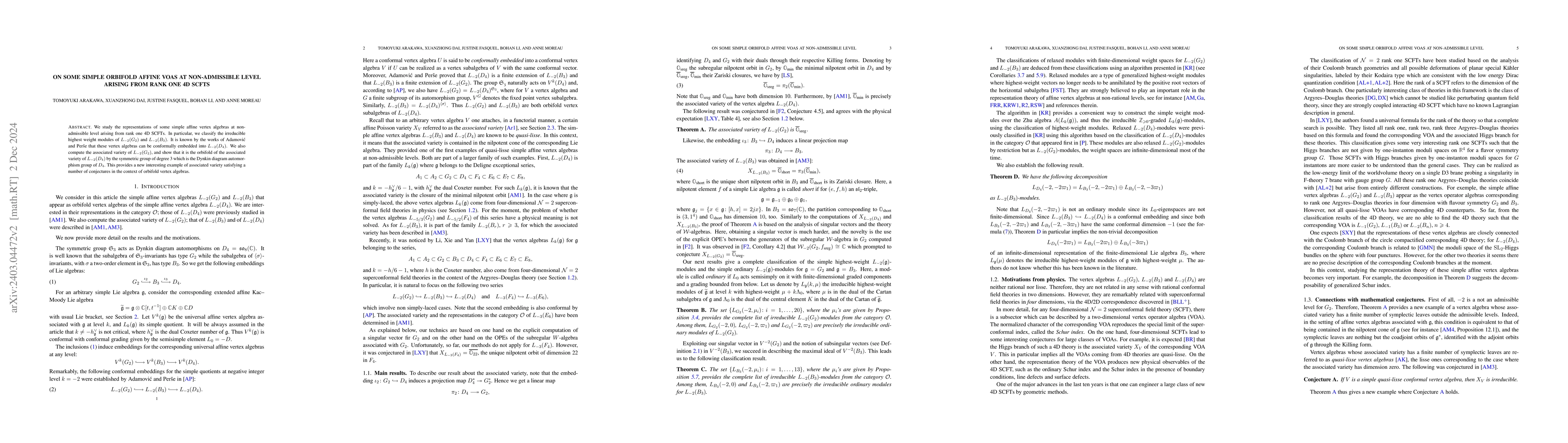 Thumbnail for On a series of simple affine VOAs at non-admissible level arising from
  rank One 4D SCFTs