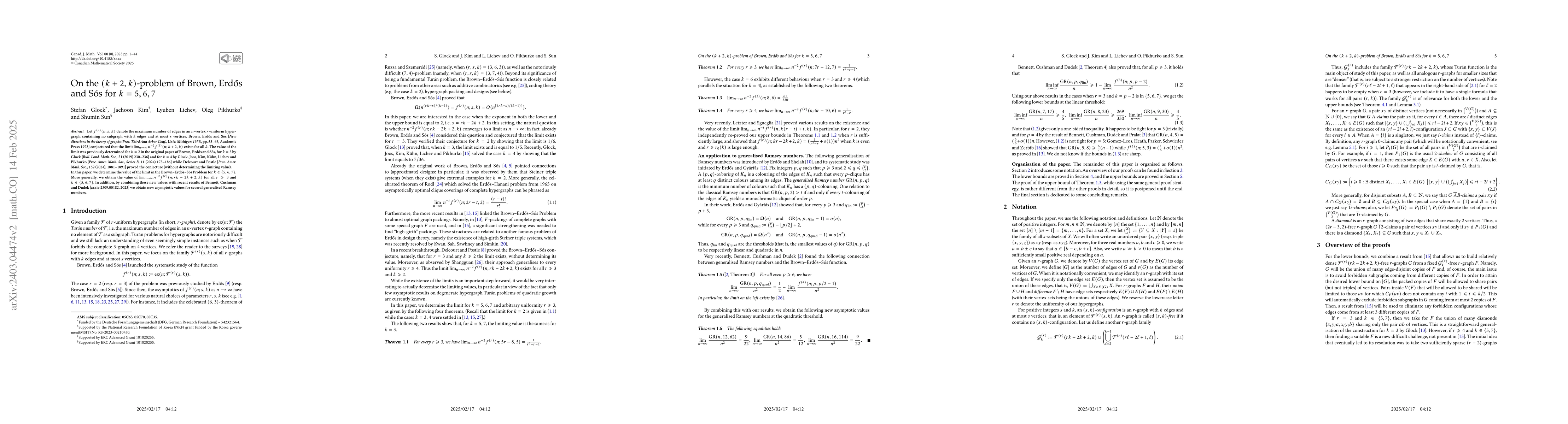 Thumbnail for On the $(k+2,k)$-problem of Brown, Erd\H{o}s and S\'os for $k=5,6,7$