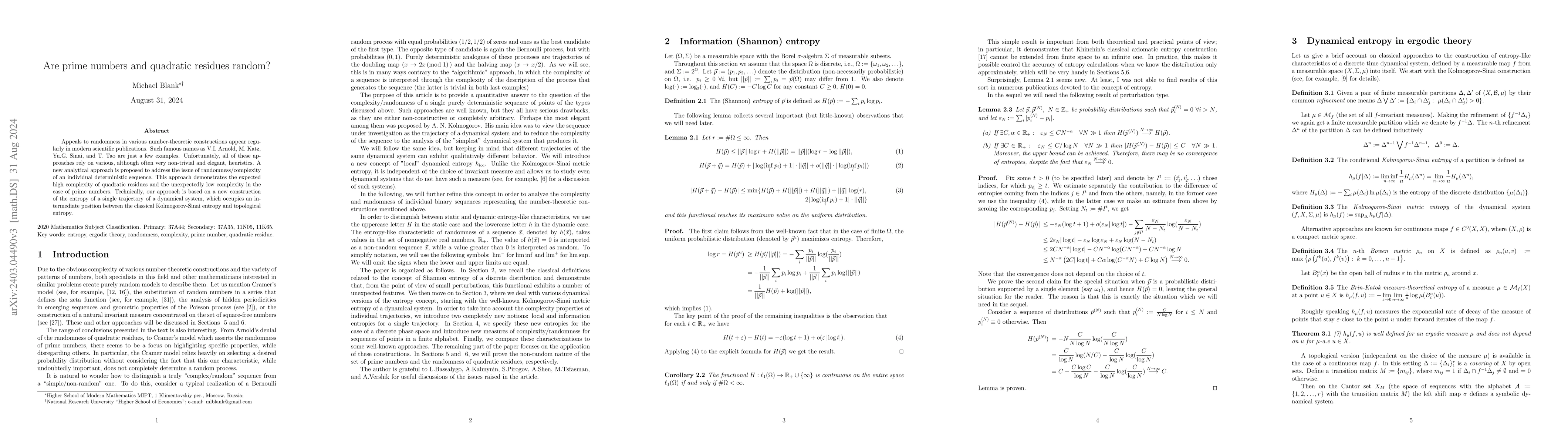 Thumbnail for Are prime numbers and quadratic residues random?