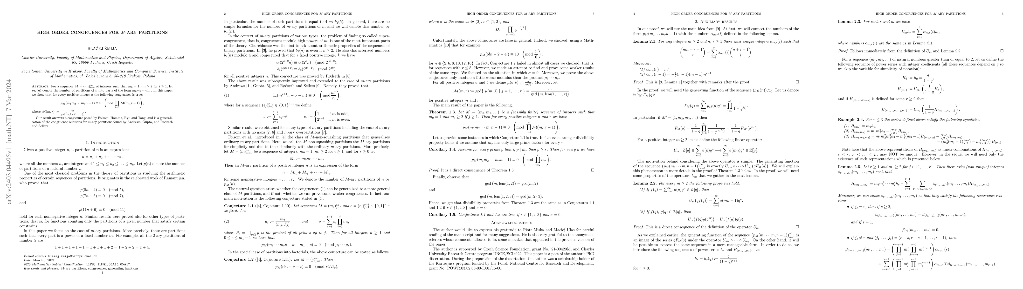 Thumbnail for High order congruences for $M$-ary partitions