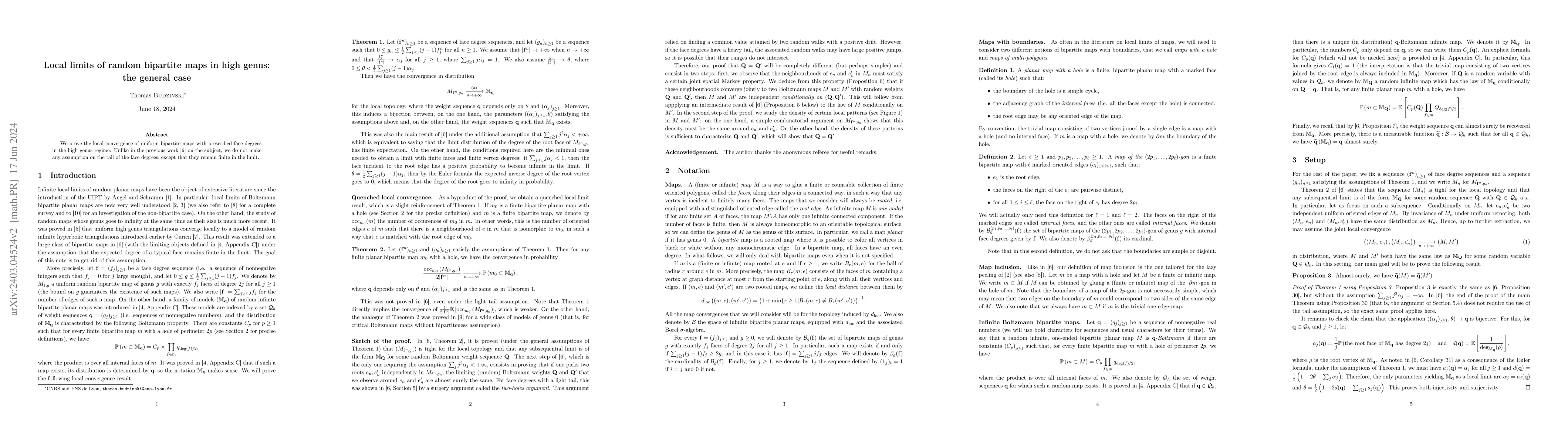 Thumbnail for Local limits of random bipartite maps in high genus: the general case