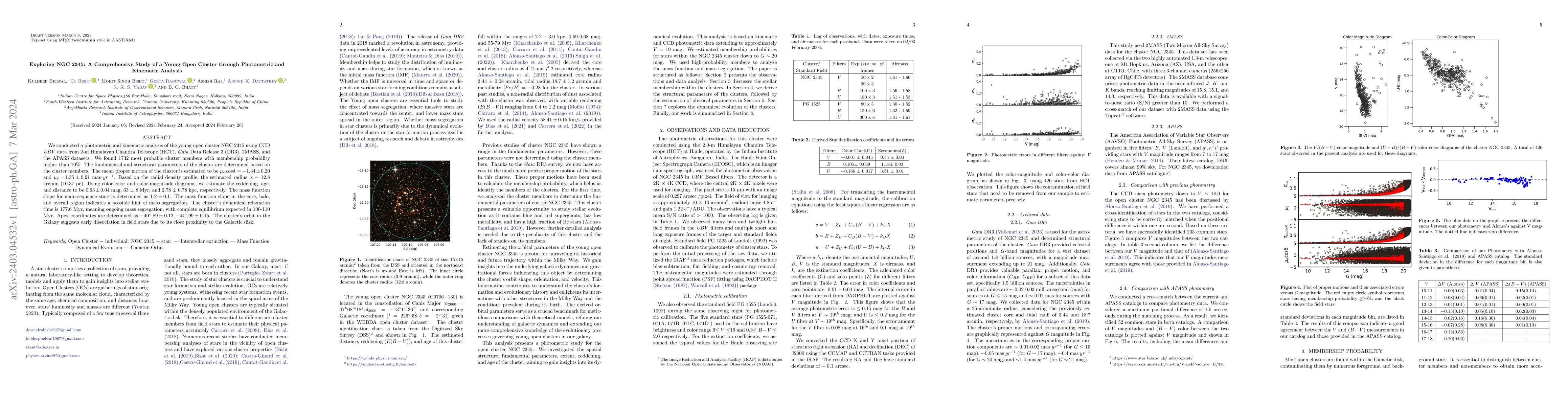 Thumbnail for Exploring NGC 2345: A Comprehensive Study of a Young Open Cluster
  through Photometric and Kinematic Analysis