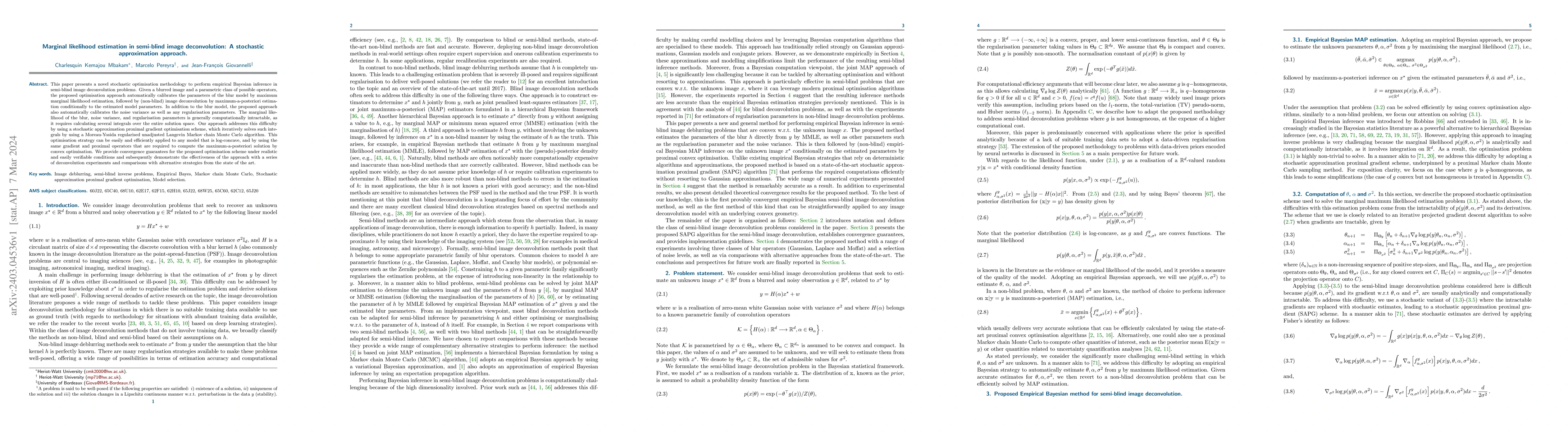 Thumbnail for A stochastic optimisation unadjusted Langevin method for empirical
  Bayesian estimation in semi-blind image deblurring problems