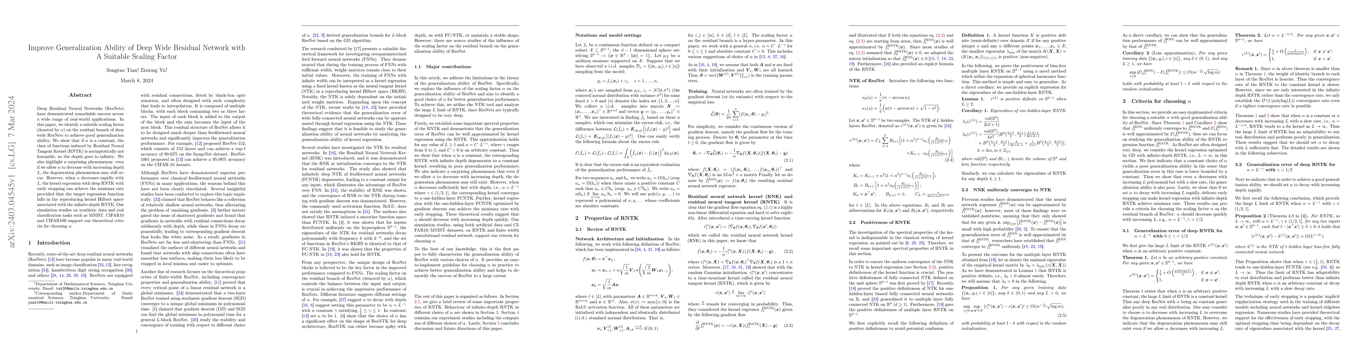 Thumbnail for Improve Generalization Ability of Deep Wide Residual Network with A
  Suitable Scaling Factor