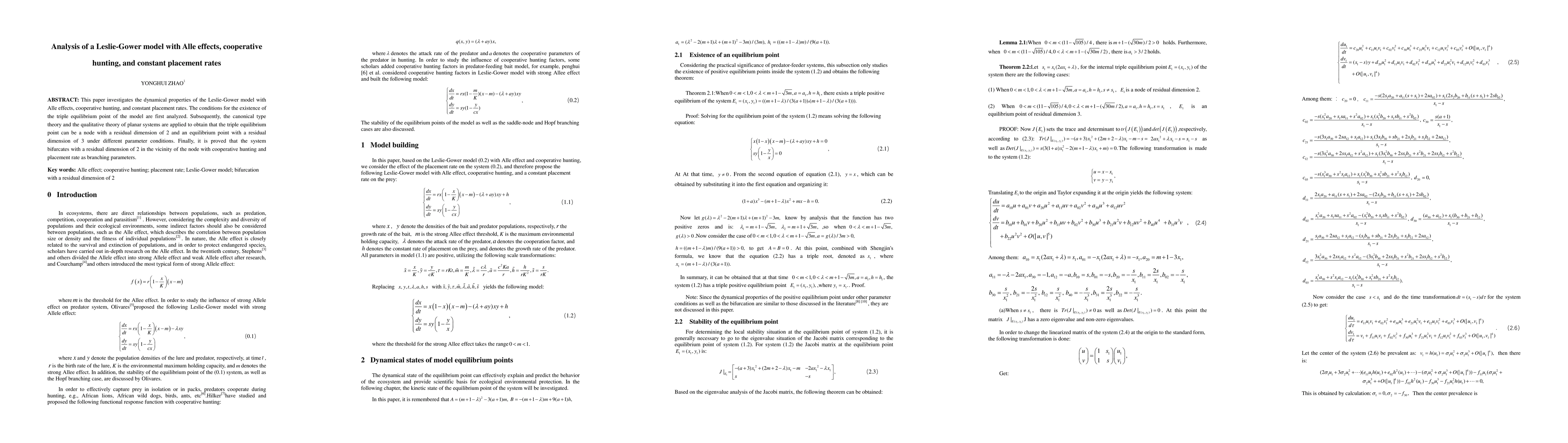 Thumbnail for Analysis of a Leslie-Gower model with Alle effects, cooperative hunting,
  and constant placement rates