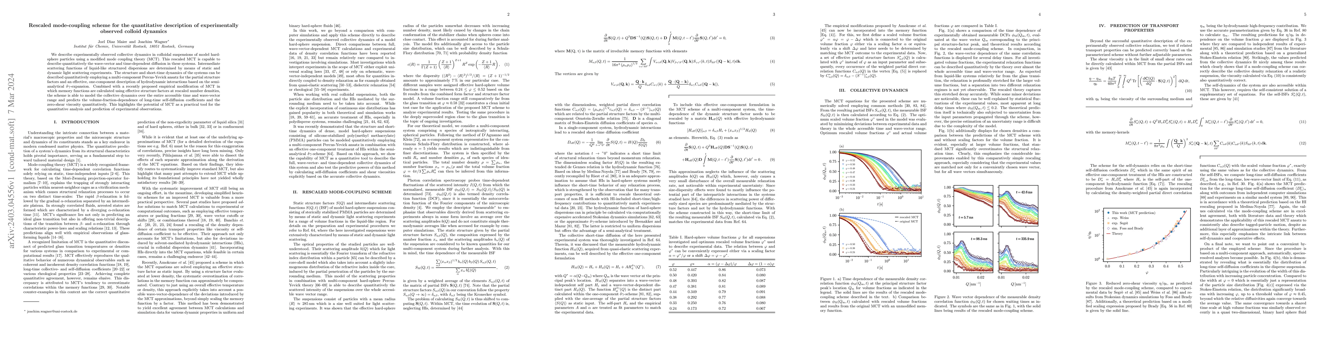 Thumbnail for Rescaled Mode-Coupling Scheme for the Quantitative Description of
  Experimentally Observed Colloid Dynamics