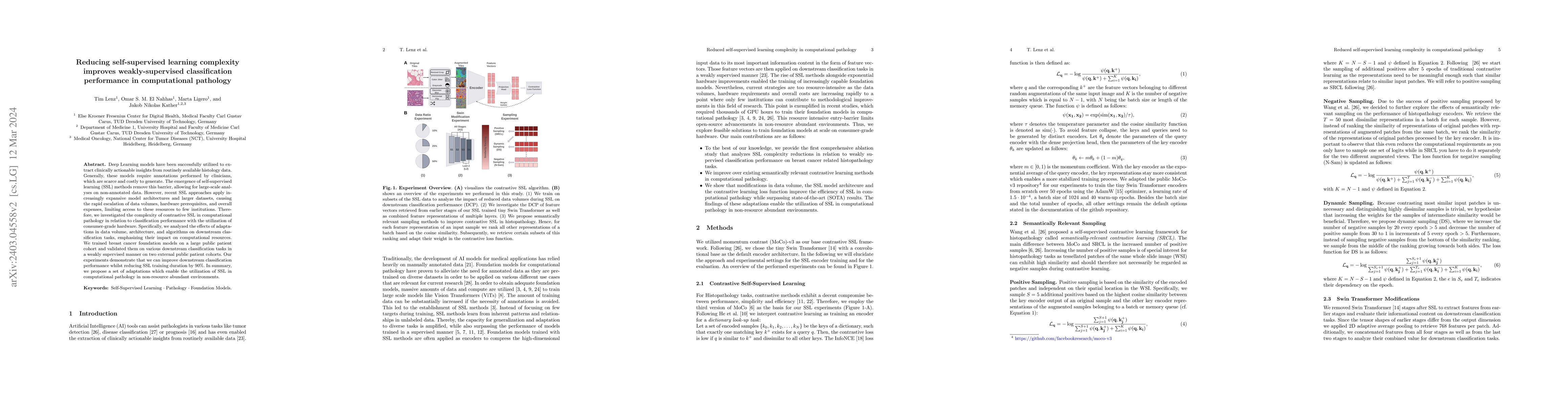 Thumbnail for Reducing self-supervised learning complexity improves weakly-supervised
  classification performance in computational pathology
