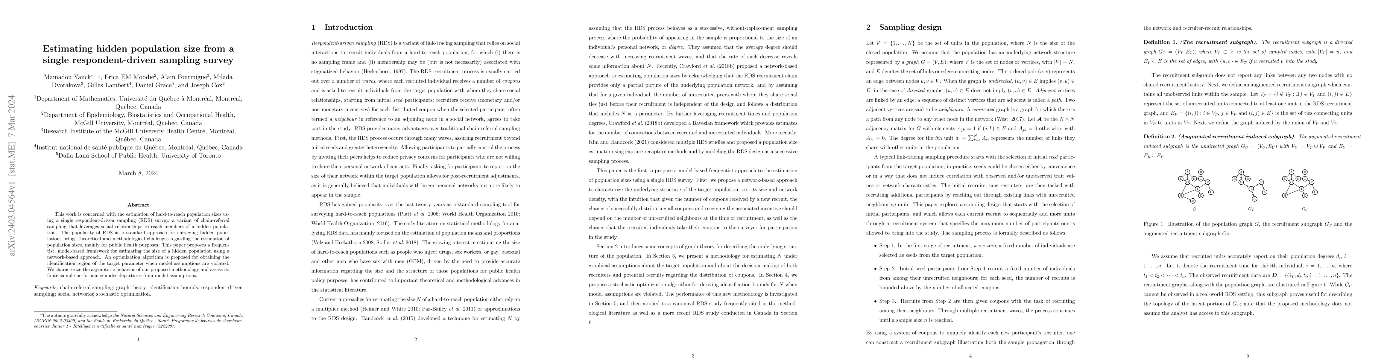 Thumbnail for Estimating hidden population size from a single respondent-driven
  sampling survey